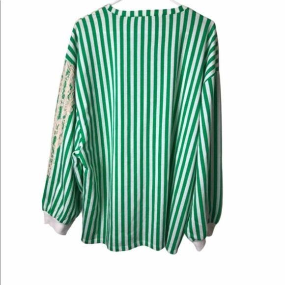 ZARA Womens Long Sleeve Lace Sweatshirt with Green & White Stripe - Picture 9 of 13